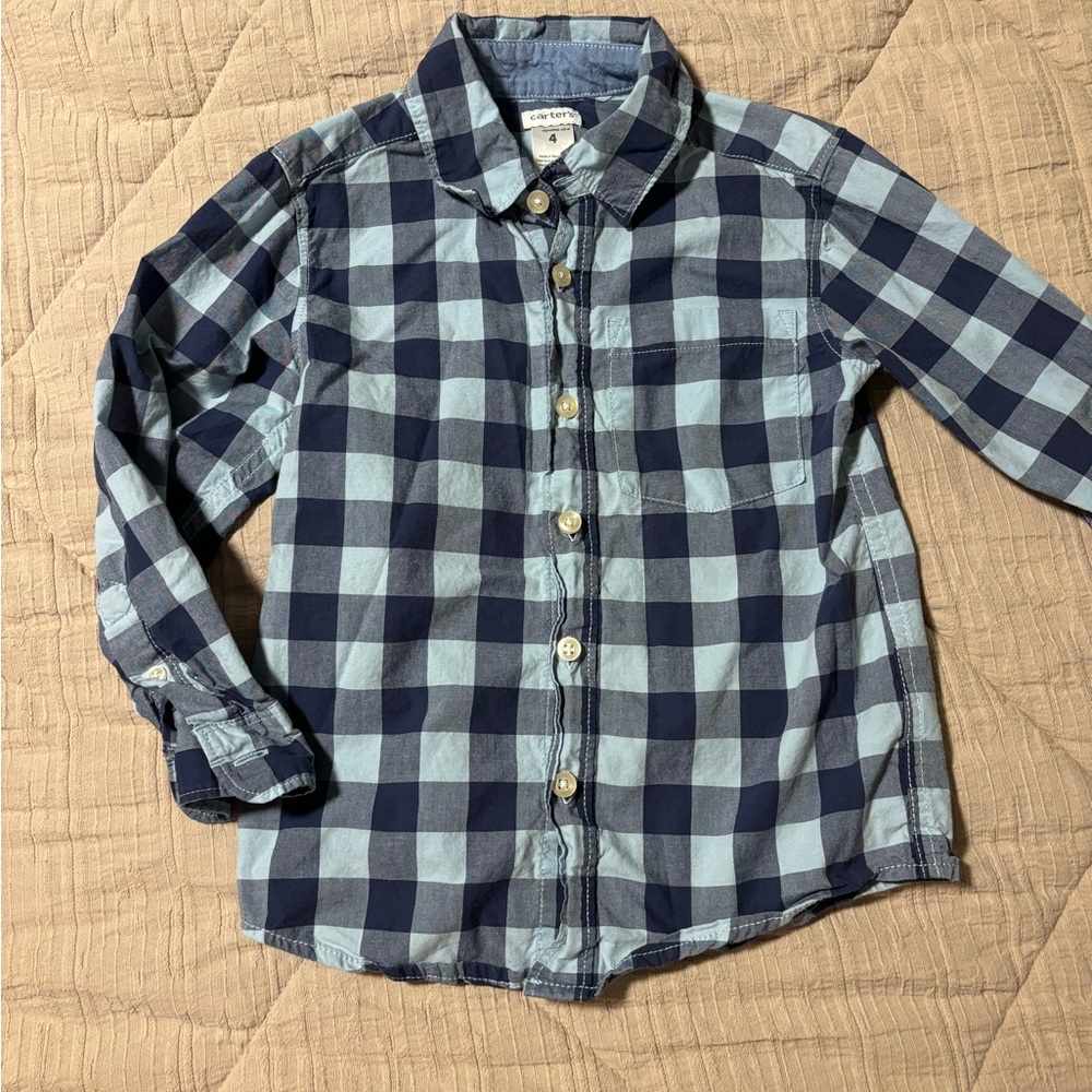 Blue Checkered Button-Up Shirt. EUC. Worn once for pictures